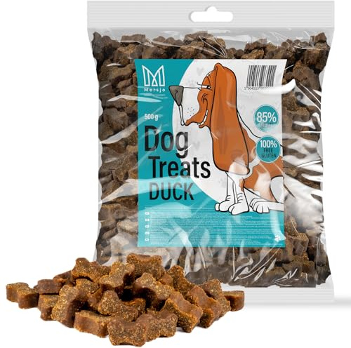 MERSJO Collations d'Entraînement pour Chiens 500 g - Nourriture Sèche, Friandises - Viande Légèrement Séchée, Adaptée à Toutes les Races et Tailles, Canard