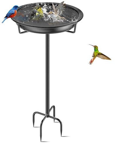 KHayRovies Bain d'oiseaux Abreuvoir Exterieur, Mangeoire Oiseaux Décoration pour Jardin, Bains pour Oiseaux Sauvages, Hauteur 92CM, métallique en Fonte (Noir)