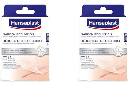 Hansaplast Narben Reduktion (21 Stück je 3,8 cm x 6,8 cm), Narbenpflaster zur Reduktion der Sichtbarkeit von Narben, macht Narben dauerhaft flacher, heller und weicher (Packung mit 2)