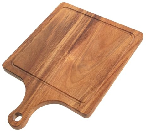 PHENOFICE Tagliere Di Legno Con Manico 29x20x1,5 Cm, Vassoio Rettangolare Liscio in Legno Naturale Per Pane, Pizza e Frutta, Utensile Da Portata Pratico Per Cucina e Sala Da Pranzo