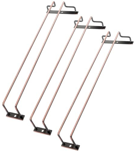 zoohot Portabicchieri da vino in rame rosso, 3 pezzi, 40,5 cm, sotto l'armadio, supporto per calici in metallo, per bar e cucina