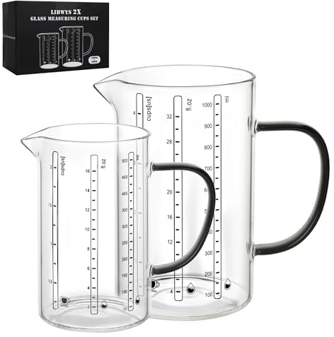 LIBWYS Glass Measuring Cup, 1000ml (32oz)+500ml (16oz) with Anti-slip Silicone Pad, Heat-resistant Borosilicate Glass Liquid Measuring Cup
