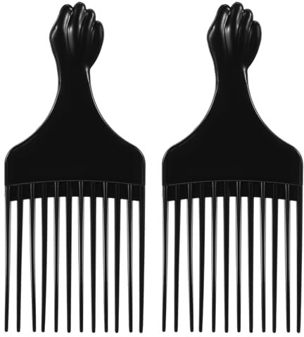 2 Stück Styling Kamm, Locken Kamm Schwarz Afrokämmen Lockenkamm Naturlocken Kunststoff Breiter Zahnkamm Friseur Werkzeug Haarkamm für Männer Frauen Lockiges Haar Dauerwelle