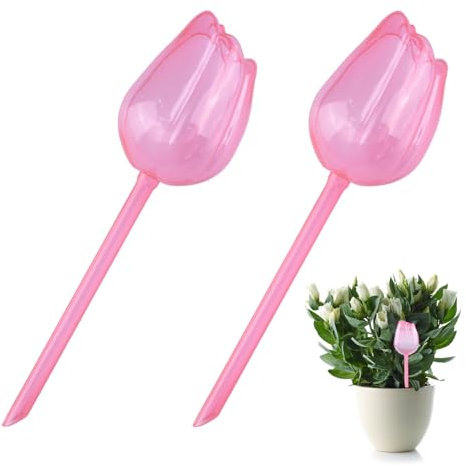 MOROBOR Tulipes Globes d’arrosage des Plantes, 2pcs Rose Dispositifs d’arrosage Automatique des Plantes Jardinière à arrosage Automatique Insert Boules d’Eau pour Plantes d’intérieur et d’extérieur