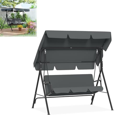 LILIIN Hollywoodgunga trädgårdsgunga, 3-sitsig med soltak, kan belastas upp till 200 kg, väderbeständig gungbänk med komfortkudde och halkskyddsfötter, grå/176 x 110 x 152 cm