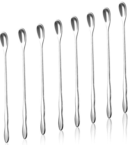 8 cucchiai in acciaio inox, per cocktail e cocktail, da bar, con manico lungo, 20 cm, per cocktail e cocktail