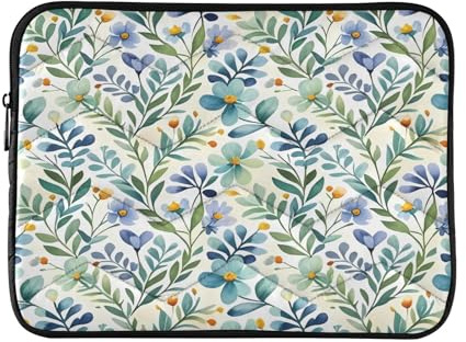 Blue Flower Print Beige Impermeabile Laptop Sleeve 14-16 Pollici Imbottito Trapuntato Laptop Protector Bag Notebook Case