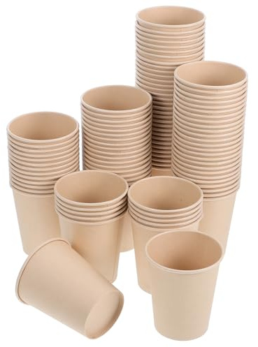 GOOHOCHY 100 Piezas Unidades Vasos Desechables de Papel Resistentes para Bebidas Calientes y Frías Tazas Multifunción para Café Jugo Agua Diseño Natural para Hogar y Oficina
