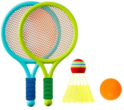 2 Pieces Badminton Rackets Children Shuttlecocks Racquet Kids Tennis Rackets Set Lightweight Toys Pp Material Suitable for Beginner P (Blue and Green)