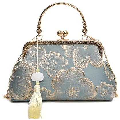 KACCDE Elegante bolso cruzado de poliéster para el hombro, bolso de noche, diseño chino Cheongsam y detalle de cadena, bolso de hombro tradicional Qipao, Blue