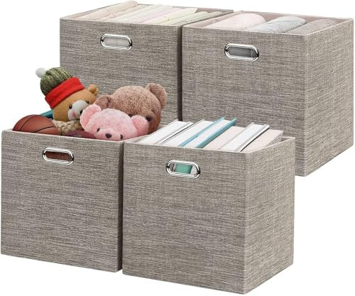 Posprica Collapsible Storage Cubes, Open Storage Boxes, Heavy Duty Fabric Containers,for Shelf,Drawers,Cabinet, Closet - 28×28cm (Set of 4, Coffee)
