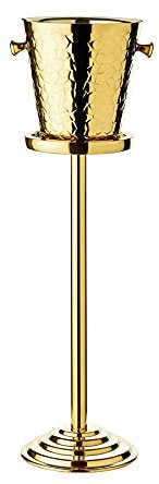 EDZARD Sektkühler Capri goldfarben - Flaschenkühler, Champagner Kühler inkl. Ständer - Getränkekühler für 1 Flasche - Schale für Wein, Sekt & Eiswürfel - Weinkühler Gemustert mit Griffen