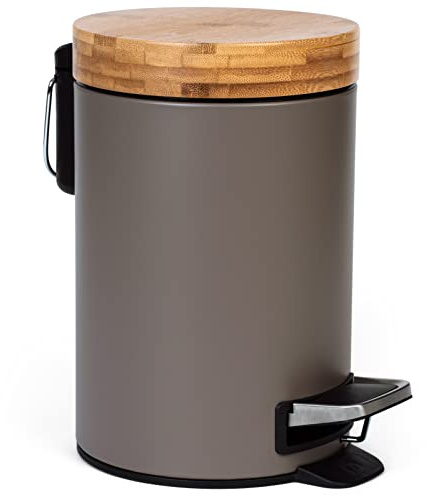 KAZAI.® 3 Liters Designer Badrum Avfallskärl - Superior Bambu | Mjuk Stängning | Finger fri | Mörkgrå (Varm)