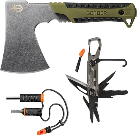 Gerber Gear Camp Setup Kit - Includes Pack Hatchet, Fire Starter & Stake-Out Camping Multitool - Premium Camping Equipment
