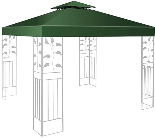 KOMFOTTEU 3 x 3 M Pavilliondach, Ersatzdach für Pavillion, Dachplane für Garten Balkon Strand, wasserdichtes Pavillionersatzdach, Doppeldach Ersatz (Dunkelgrün)