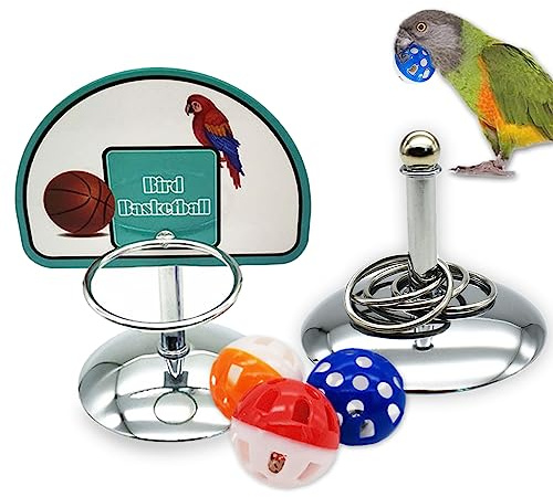 WishesMar Juguetes de Adiestramiento de Aves Juego de 2 Piezas Set de Entrenamiento y Actividad para Pajaros con Baloncesto Juguete de Anillo Apilable