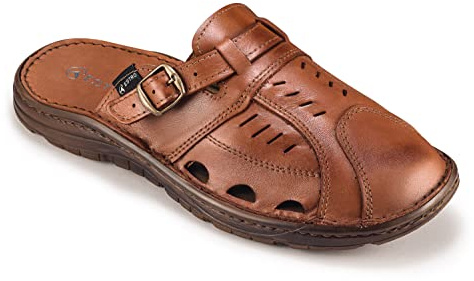 ESTRO Sandalias Hombre Verano Cuero - Chanclas con Suela Goma Antideslizante S4 (44 EU, Marrón Óxido)