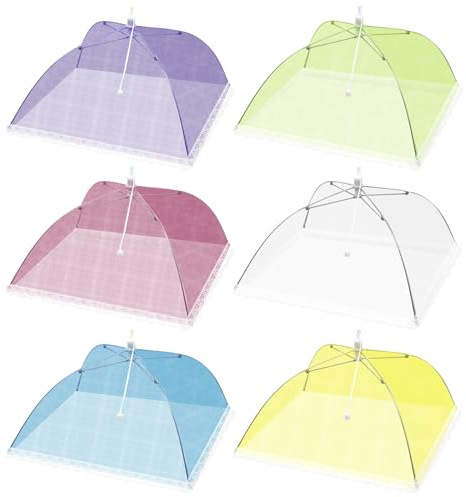 Aimeke 6 Pezzi Coprivivande a Rete Pieghevole 33 × 33 cm Copertura Alimentare Pieghevoli Copertura Antimosche per Alimenti per Frutta BBQ Picnic (6 Colori)
