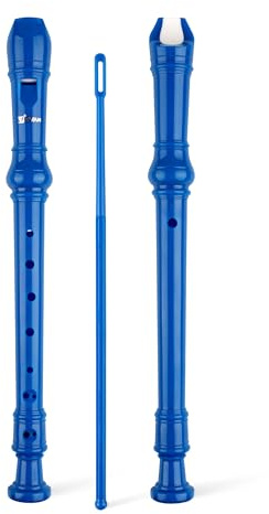 SWAN Soprano Recorder Instrument for Beginners - German Fingering 8 Hole Flute Detachable 3pcs Descant Recorder with Cleaning Rod and Fingering Chart, Royalblue