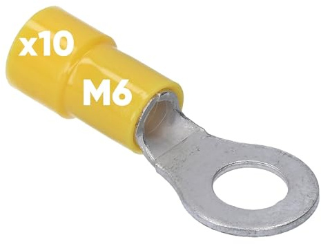 Kalitec RKSGM6 - 10 capicorda ad anello 4-6 mm², parzialmente isolato, M6, giallo, rame, colletto, PVC, per il collegamento di cavi o fili, capicorda I connettori per cavi proteggono i collegamenti