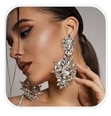 Silver Chandelier Earrings for Women Trendy, Oversized Big Crystal Rhinestone Statement Earrings Dangling Formal Pageant Earings Drag Queen Jewelry