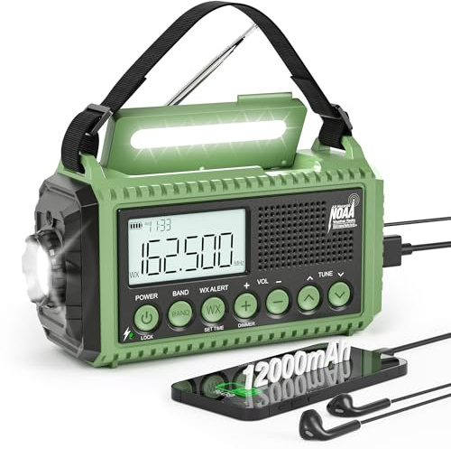 Eoxsmile NOAA Weather Radio 12000mAh - Emergency Radio Hand Crank Solar Battery Operated Portable AM/FM Shortwave Radio with USB-C Charger, Flashlight, SOS Alert for Home Outdoor Hurricane Survival