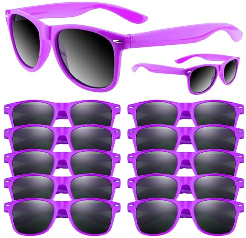 Astaron Lunettes de soleil néon en vrac, lot de 12 lunettes de soleil, cadeaux de fête pour l'été, la plage, les mariages, les anniversaires, les sacs cadeaux (violet)