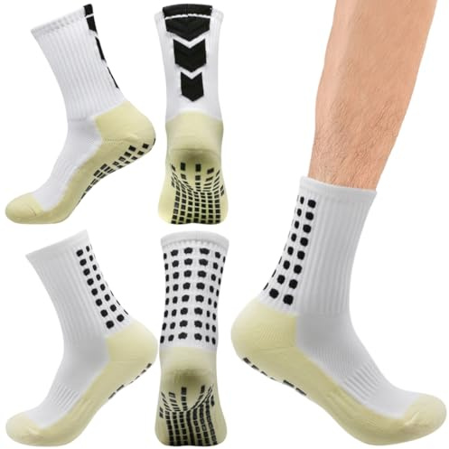 JEYORZY Chaussettes Football, 2 Paires Chaussettes de Sports, Grip Socks Chaussette Antidérapante Foot Homme Femme Sports de Plein Air Chaussettes de Course pour Running Basketball Rugby Randonnée