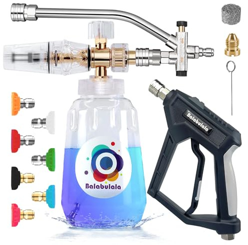 Foam Cannon with Dual Connector, Balabulala Dual Connector Foam Cannon with 5000PSI Pressure Washer Gun,7 Nozzles, 1/4 Quick Connect