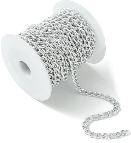 1 Rotoli di 5 Metri Catena a Maglie Sottile, 9x6x1mm Catena a Spirale Fai Da Te in Alluminio, Argento Catena Metallica a Spirale in Alluminio Leggero, per la Creazione di Gioielli, Lavori di Fai da Te