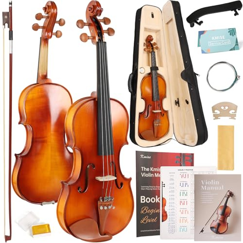 Kmise Violin 3/4 Size Starter Kit for Students Beginners Adults, Tough Jujube Wood Acoustic Fiddle Set with Hard Case, Bow, Rosin, Extra Strings, Shoulder Rest, Guide & Chart