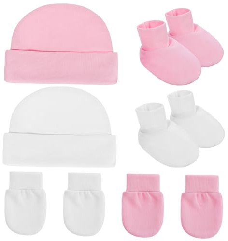 Ipetboom Conjunto de Gorro y Manoplas para Recién Nacida, Gorros para Bebés Recién Nacidos, Guantes Bebe de Algodón, 2 Juegos para Invierno