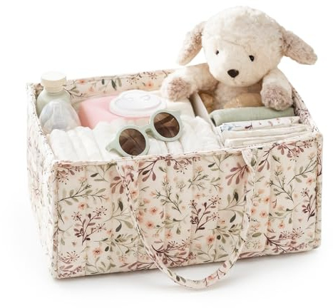 Skötväskorganisatör, blöjkorgsorganisatör för baby, 38 x 25,5 x 18 cm med fack och handtag, bärbar skötväska, skötselorganisatör för nyfödda