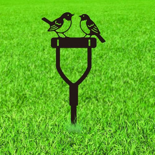 WADORN Uccelli decorativi da giardino in metallo, pettirosso e pala maniglia silhouette statue da esterno in metallo ornamento da giardino animale regali decorazioni artistiche da cortile nero per