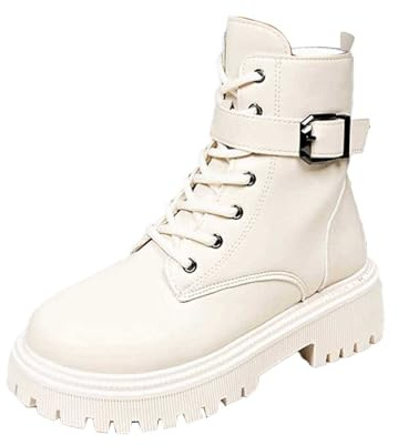 Generisch Stivaletti da donna invernali, caldi, con plateau casual, alla moda, comodi, corti da donna, bianco, 40 EU