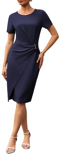 GRACE KARIN Women's Bodycon Office Dress, Short Sleeve Round Neck with Slit, Formal Pencil Dress