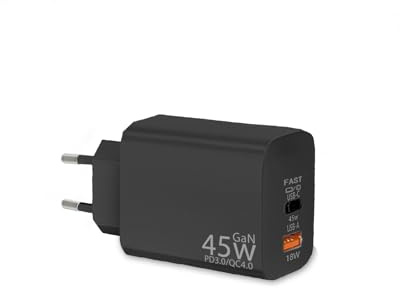 PYRODUM USB-C-laddare, 45 W, 2 portar, strömförsörjning, USB, PD 3.0 snabbladdare, flera kontakter, snabbladdare, Kompatibel mit strömförsörjning för Samsung Galaxy S24/S23