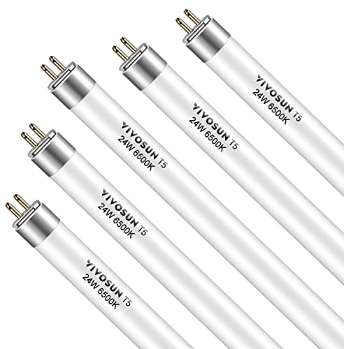 VIVOSUN T5 Grow Light Bulbs 2 Ft 22 Inches, 24W 6500K HO Fluorescent Tubes Light Bulbs, Cool White T5 Bulb for 22 Inches T5 Light Fixtures, T5 Grow Lights for Indoor Plants, 2 Ft 24W Pack of 5
