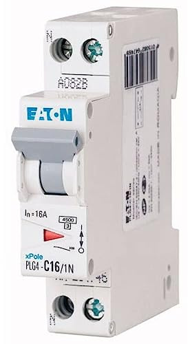 EATON DISJONCTEUR MODULAIRE PH/N - Blanc - MANETTE GRISE - 1P+N / 16 A - COURBE C - Raccordement à vis 264746 (PLG4-C16/1N)