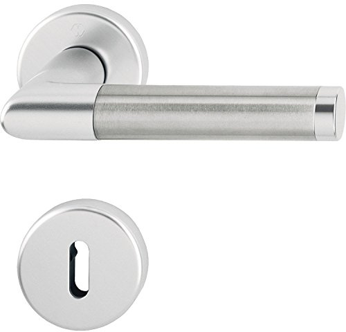 HOPPE, 3286690, Manico set con rosette Amsterdam BB Buntbart, anodizzato argento/acciaio inossidabile