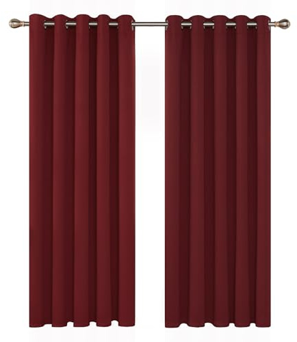 Deconovo Window Treatment Thermal Insulated Eyelet Blackout Curtains Blind for Girls 66 x 72 Inch Drop 2 Panels Red