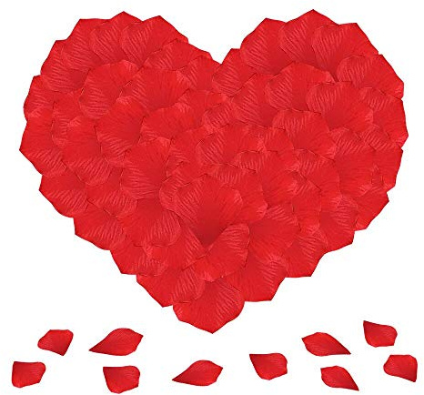 1000 pétalos de rosa artificiales de Doutop en color rojo, rosa, blanco y morado, hechos en seda para usarlos sobre la mesa, como confeti, como regalo o para esparcirlos con ocasión de una boda.
