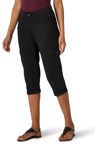 Lee Austyn Pantalon Capri Cargo décontracté Grande Taille, Taille en Tricot pour Femme, Noir, 48