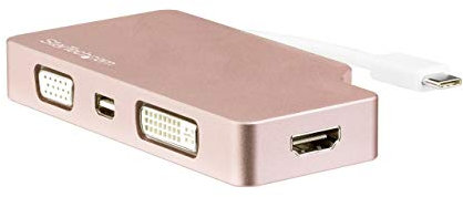 StarTech.com USB C Multiport Video Adapter with HDMI, VGA, Mini DisplayPort or DVI - USB Type C Monitor Adapter to HDMI 1.4 or mDP 1.2 (4K) - VGA or DVI (1080p) - Rose Gold Aluminum (CDPVDHDMDPRG)