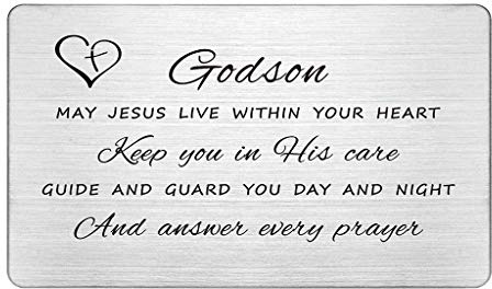 FALOGIJE To My Godson Gifts from Godmother Godfather, Permanent Engraving Baptism Card for Godson, Confirmation Gifts for Teenage Boy, Birthday Christening
