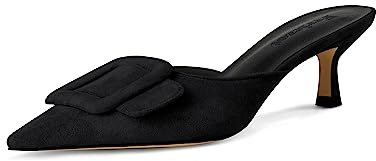 Fericzot Mules for Women,Slingback Buckle Pumps Pointed Toe Slippers Kitten Heels Shoes Slides Backless Dress Sandals, Black, 7 UK