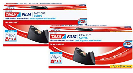 tesa Easy Cut Curve Tischabroller (2er Pack/Curve inkl. 1 Rolle)
