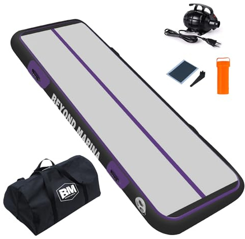 BEYOND MARINA Inflatable Gymnastics Mat, 10 cm Thick Air Tumble Track, 2m/3m/4m/5m Heavy-Duty Tumbling Mat with Electric Pump, for Home, Gym, Cheerleading, Yoga, Acrobatics, Water Fun - 3m Purple