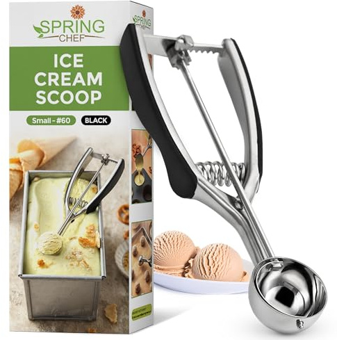 Spring Chef Small 1 Tablespoon Stainless Steel Cookie Scoop for Baking - Multifunctional #60 Cookie Dough Scoop with Trigger Release - Kitchen Scooper for Food - Dishwasher Safe Melon Baller - Black