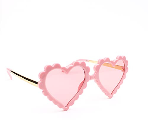 Générique Lunettes de Soleil Enfant pour Fille - Couleur Rose - En Forme de Coeur - Look Rétro et Fantaisie - Avec Etui de Rangement